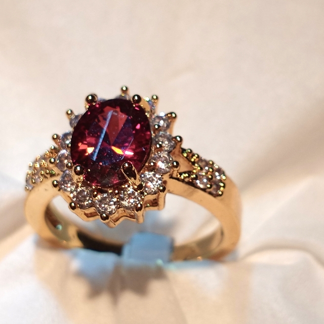 Ruby And Cubic, Gold Filled Ring